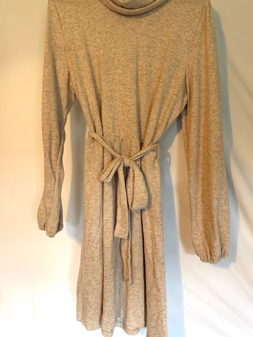 Long Sleeve Tie-Waist Knit Dress - Cream